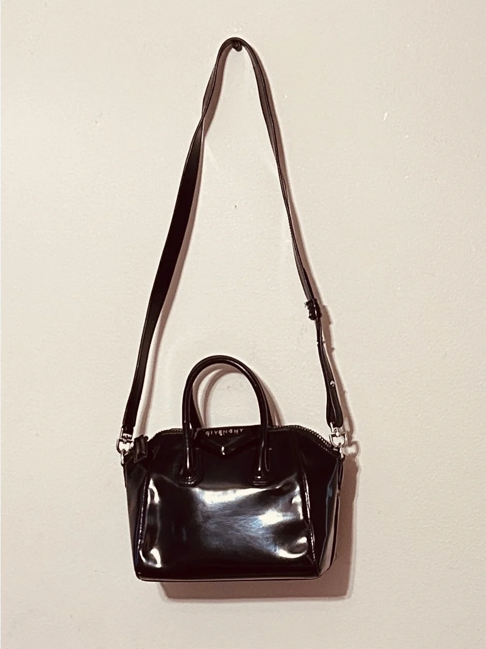 Vintage Authentic Givenchy black patten leather handba